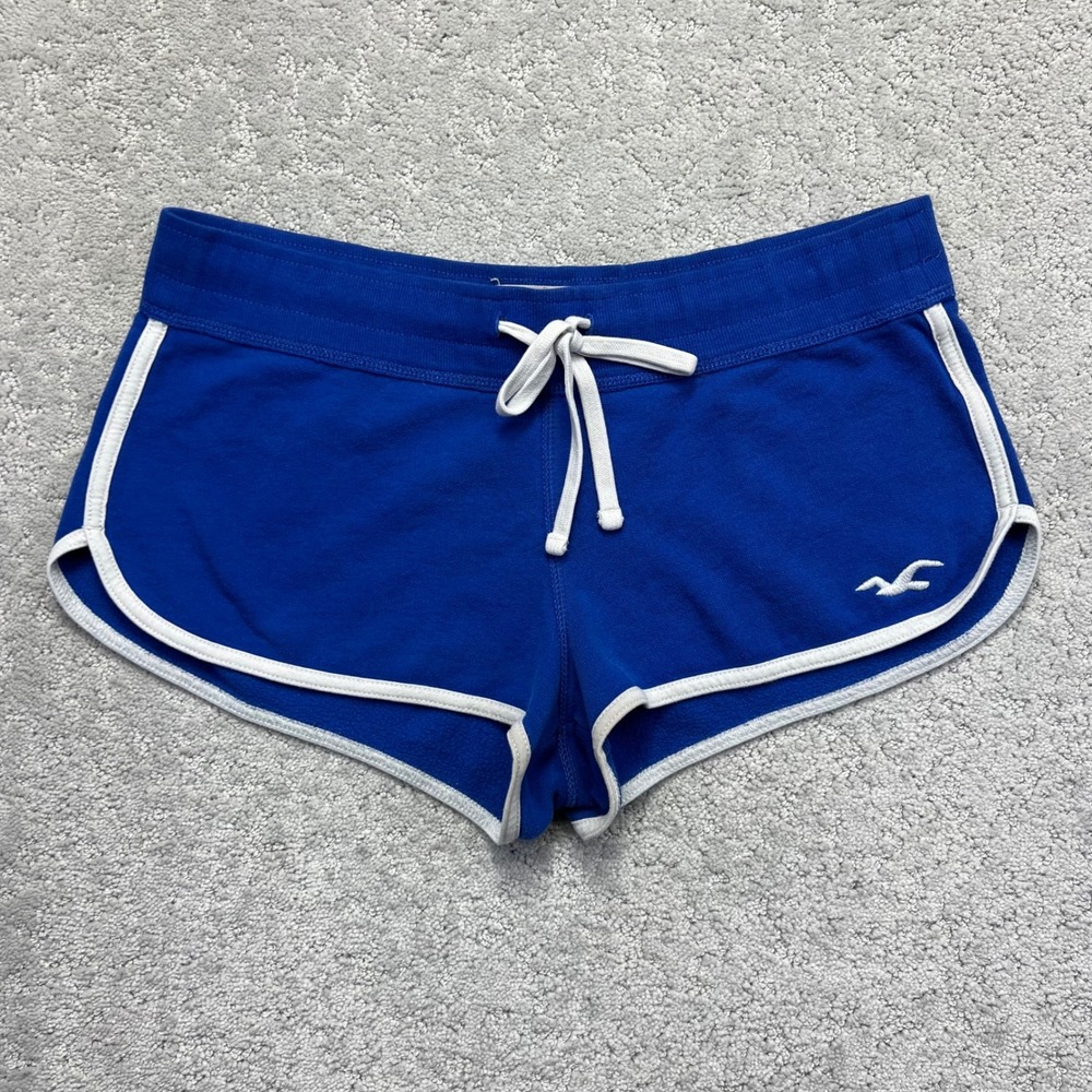 Hollister Micro Shorts Womens Large Blue White Trim Embroidered Logo Booty Y2k